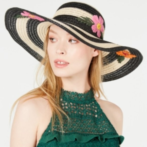 Betsey Johnson Accessories - Floral Bliss Floppy Hat - Black by Betsey Johnson